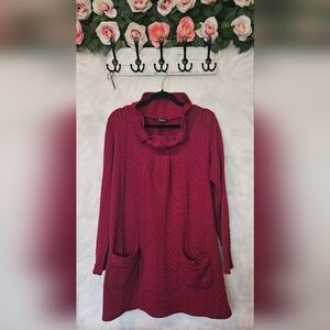 Fresh FX Vintage Y2K Cranberry Cowl Neck Pocketed Sweater Dress